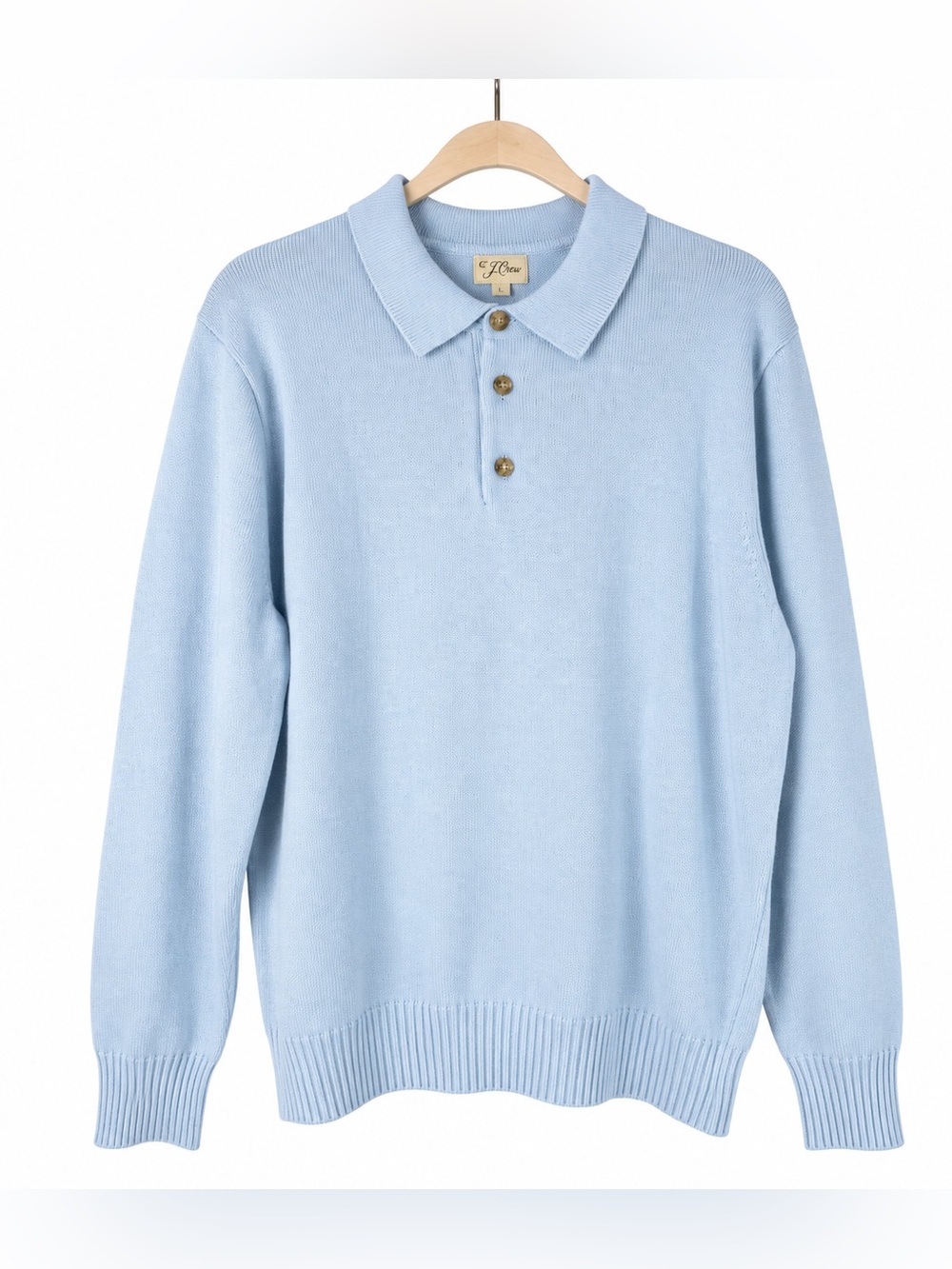J. Crew Heritage Cotton Light Blue Knit Preppy Polo Sweater Men’s Size Large NWT